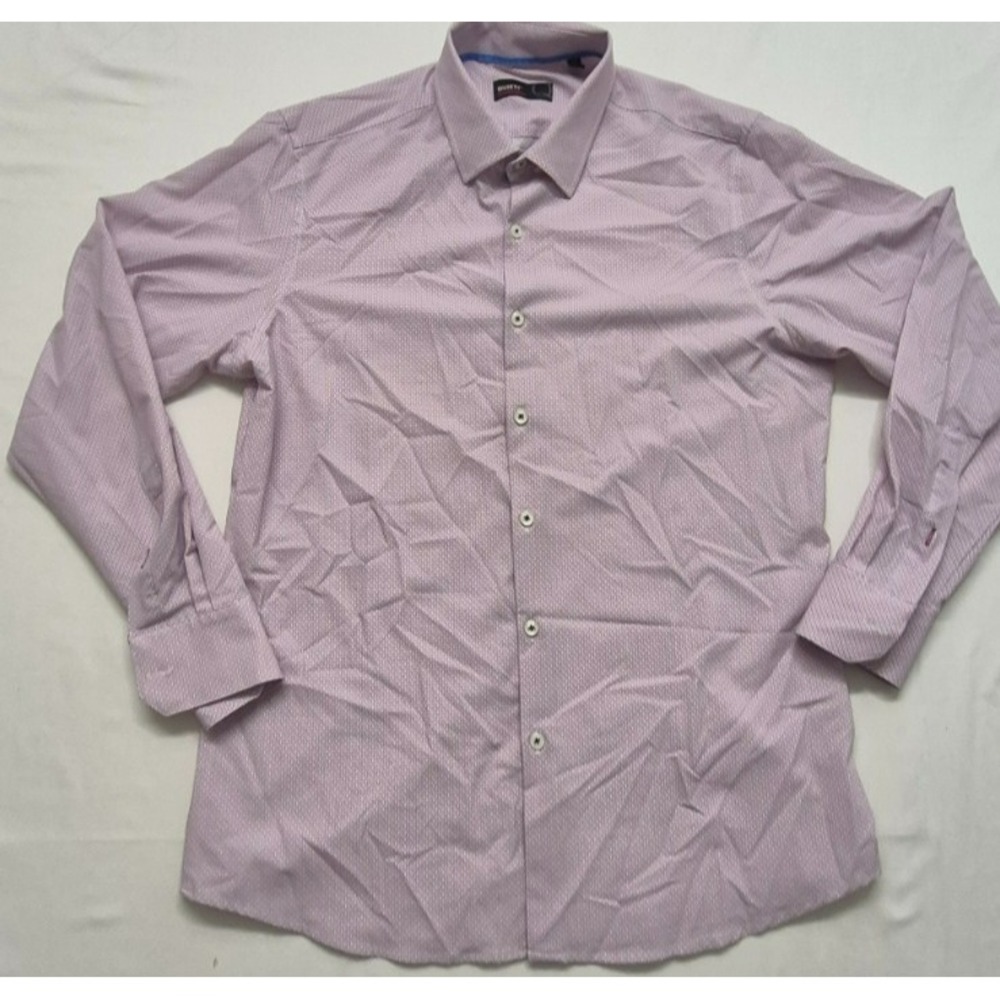 Quieti men's white button up long sleeve pink/green print sz. M‎